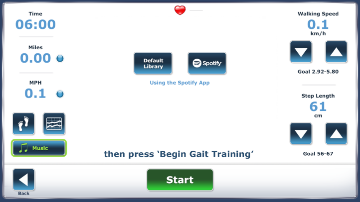 Play Music through Gait Trainer screen